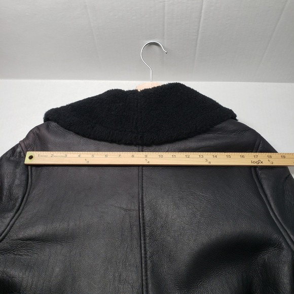 Vintage Patmos Long Leather Shearling Coat Womens Large Black Trench Full Length - Picture 7 of 16